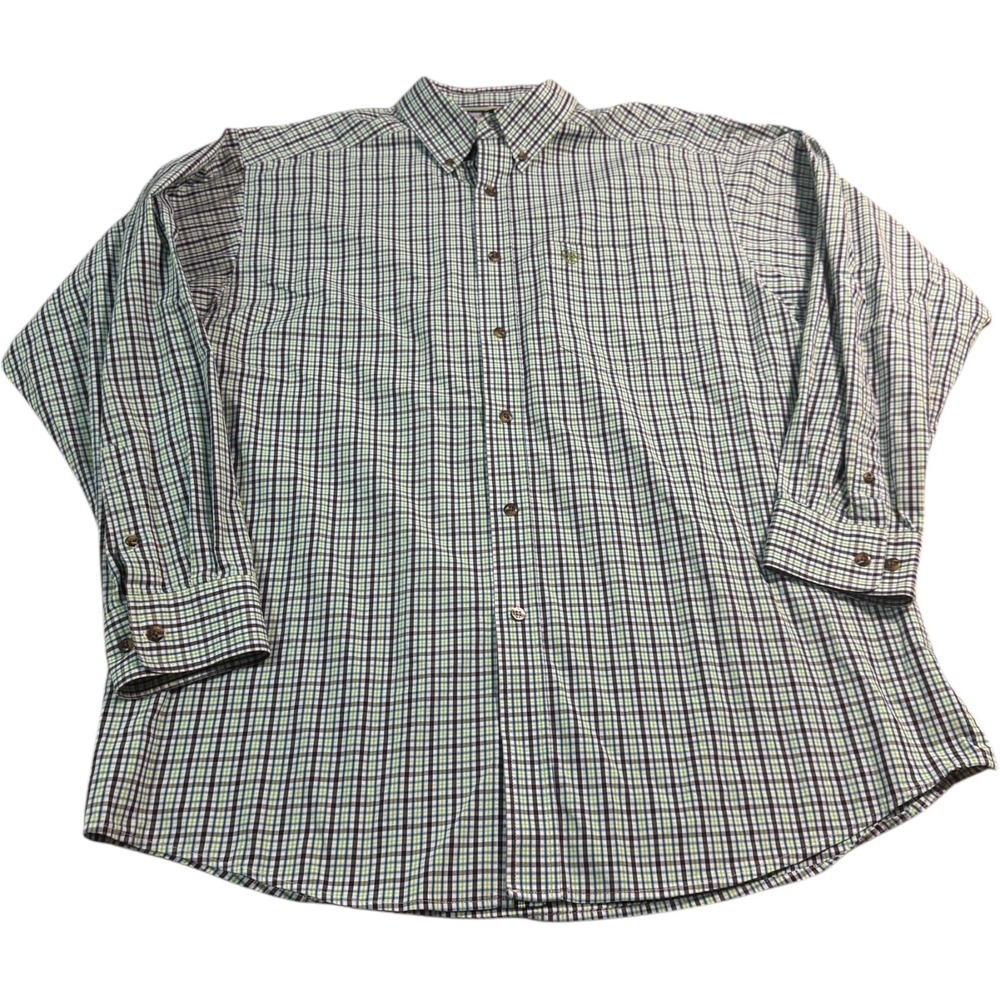 Ariat Pro Series Mens Plaid Long Sleeve Button‎ Down Shirt XL TG Green Blue